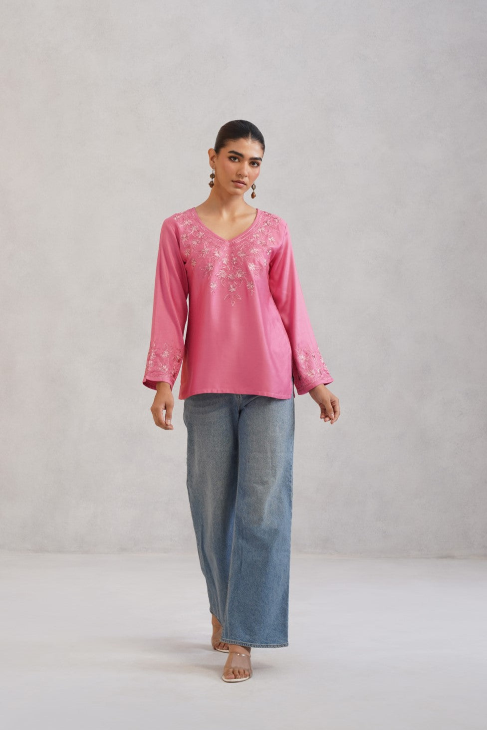 Nuresa Rose Pink Embroidered Top