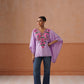 Ruby Lavender Floral Embroidered Kaftan Top with V-Neck