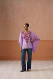 Ruby Lavender Floral Embroidered Kaftan Top with V-Neck