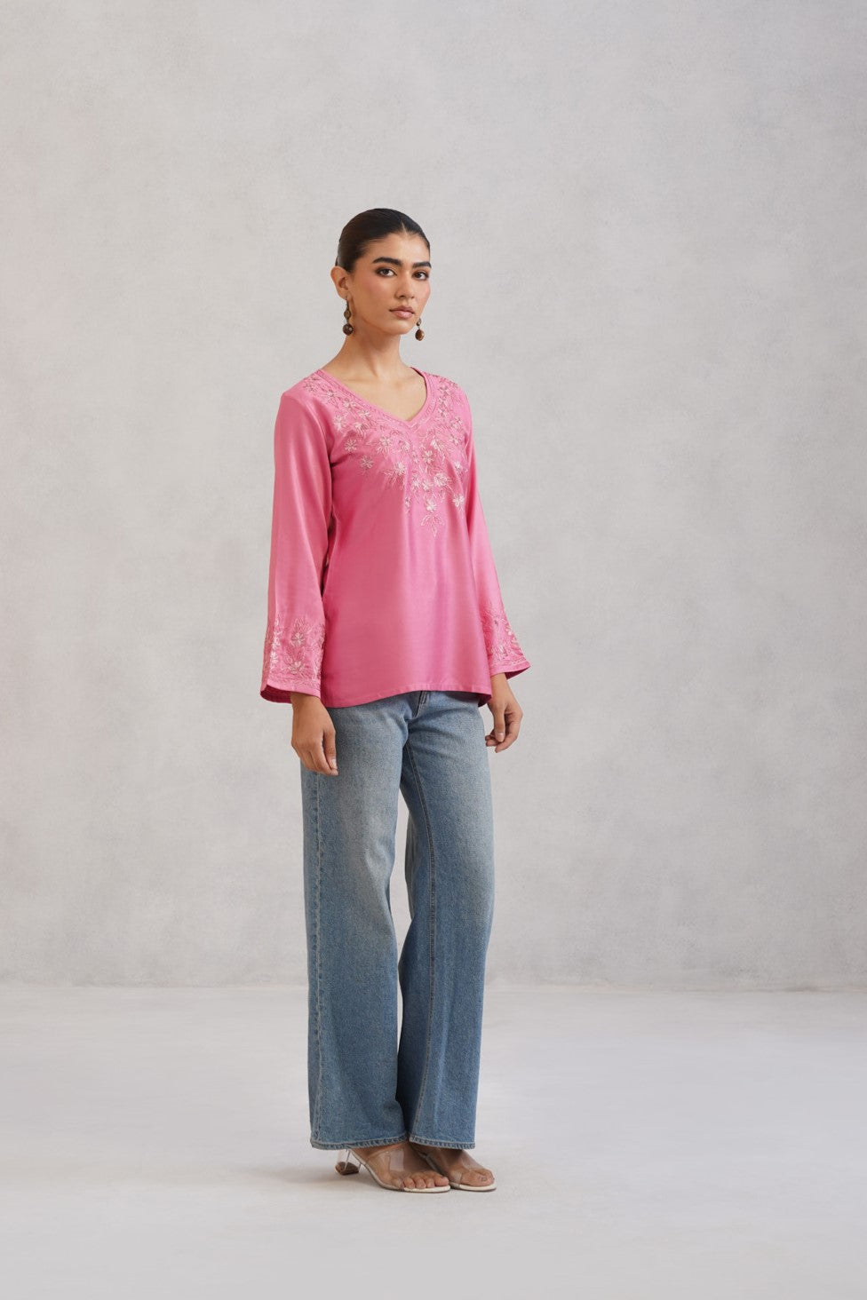 Nuresa Rose Pink Embroidered Top