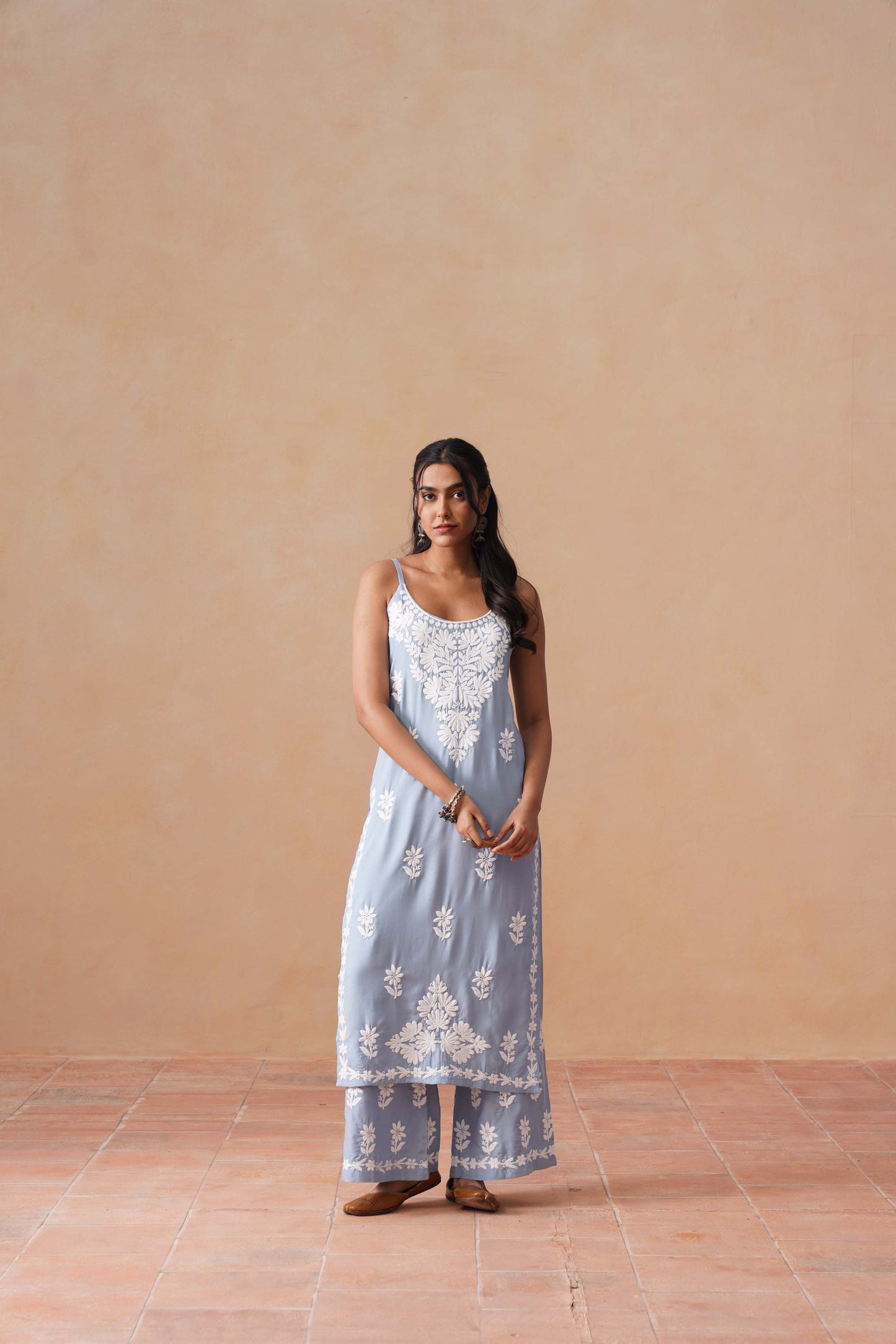 Tanera Powder blue Noodle Strap 2 Piece Kurta set