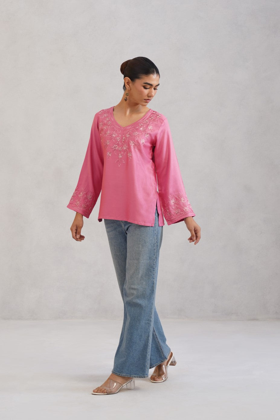 Nuresa Rose Pink Embroidered Top