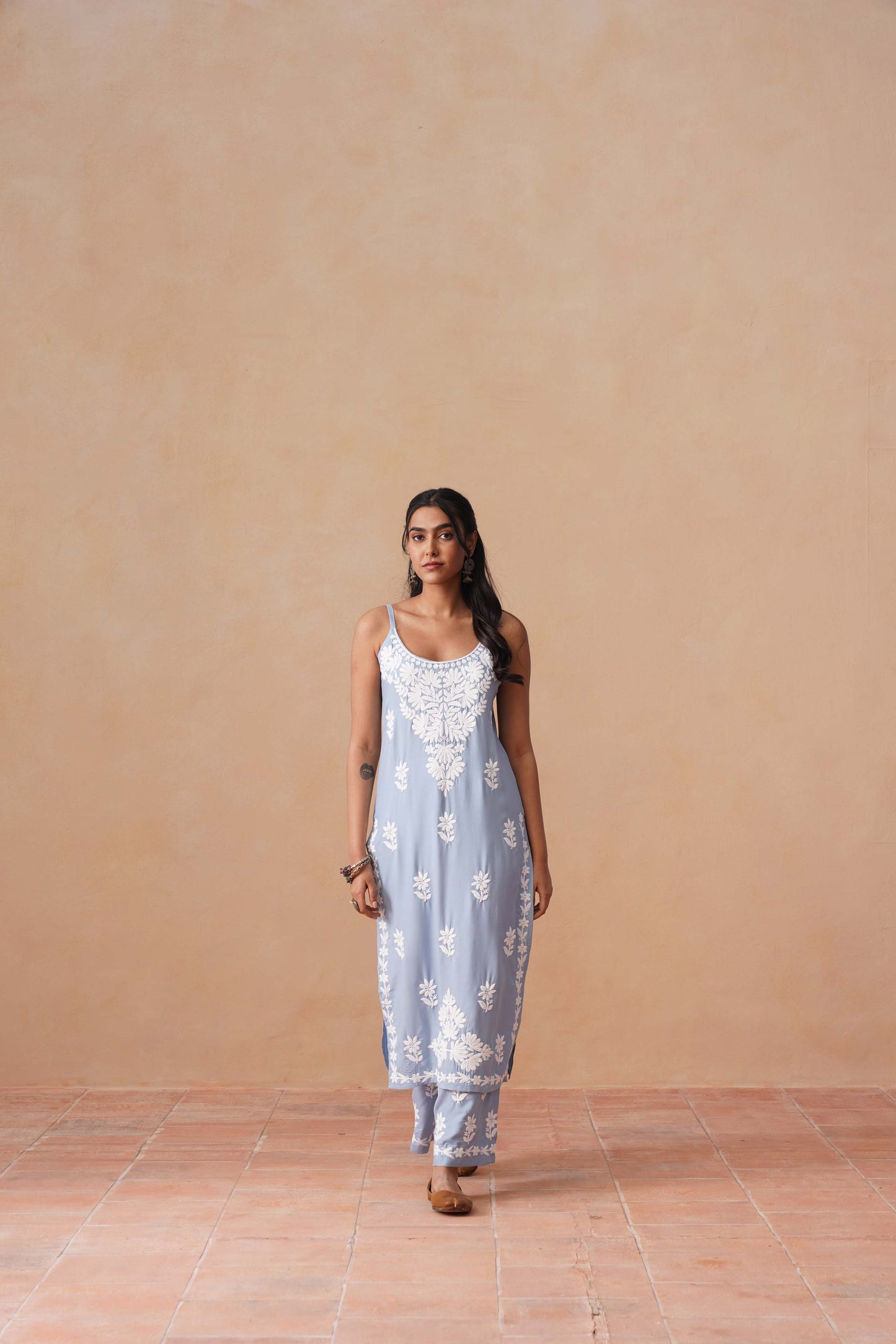 Tanera Powder blue Noodle Strap 2 Piece Kurta set