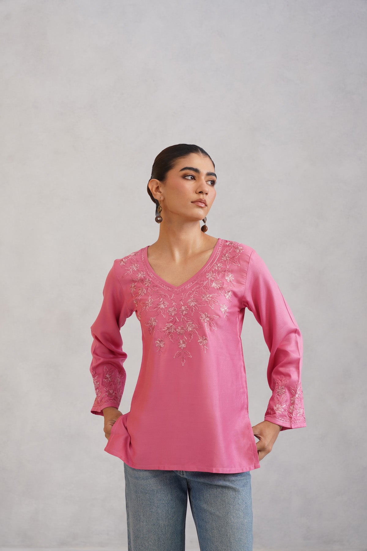 Nuresa Rose Pink Embroidered Top