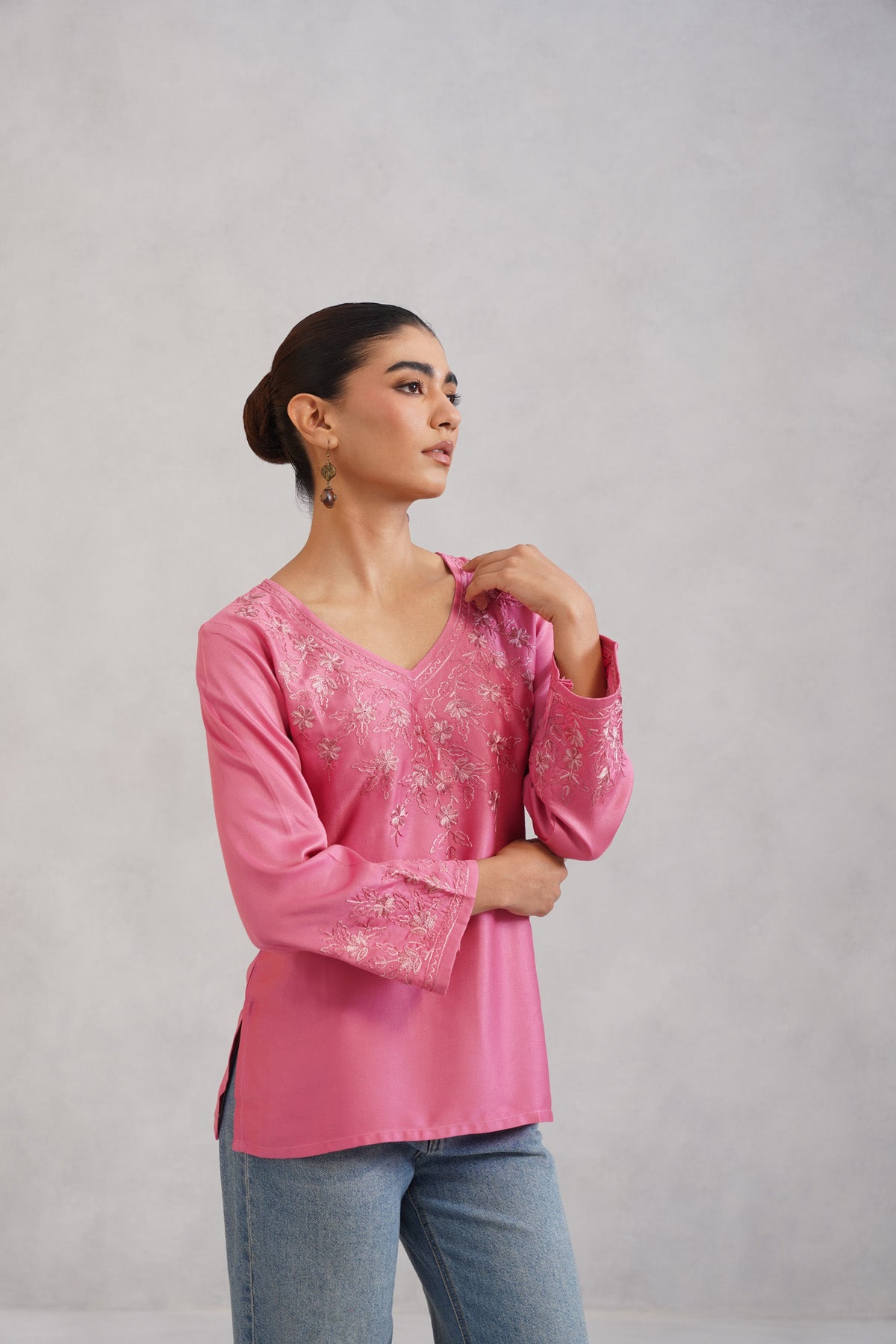 Nuresa Rose Pink Embroidered Top