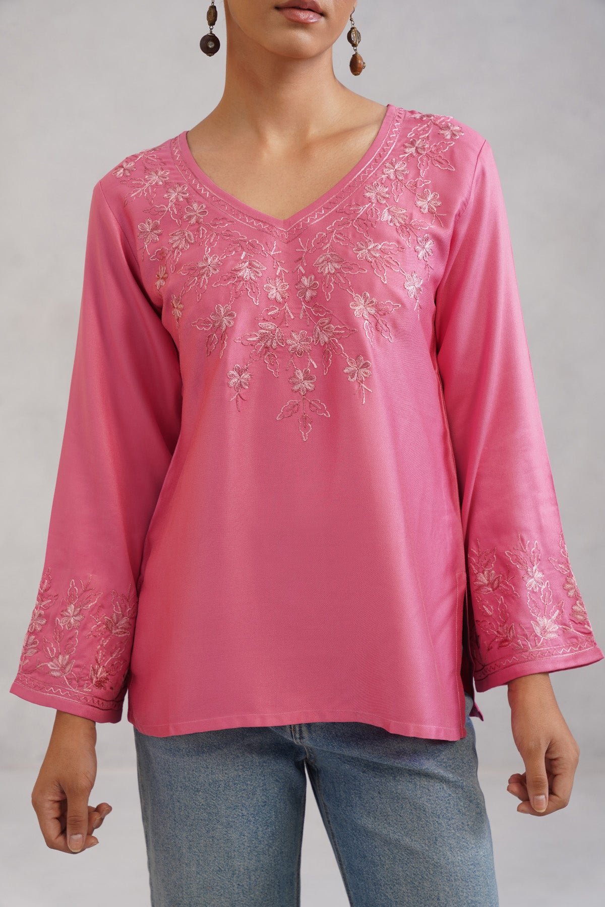 Nuresa Rose Pink Embroidered Top