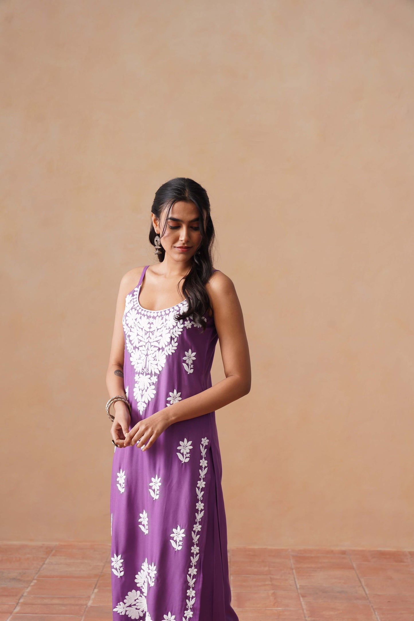 Tanera Dusty Purple Noodle Strap 2 Piece Kurta set
