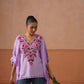 Ruby Lavender Floral Embroidered Kaftan Top with V-Neck