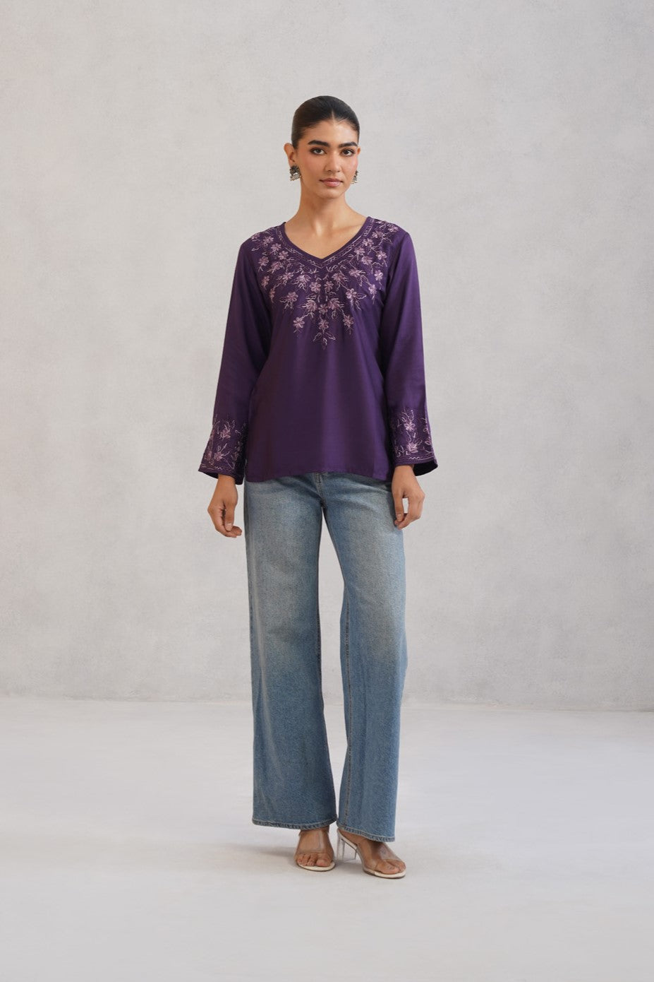 Nuresa Purple Floral Embroidered Top