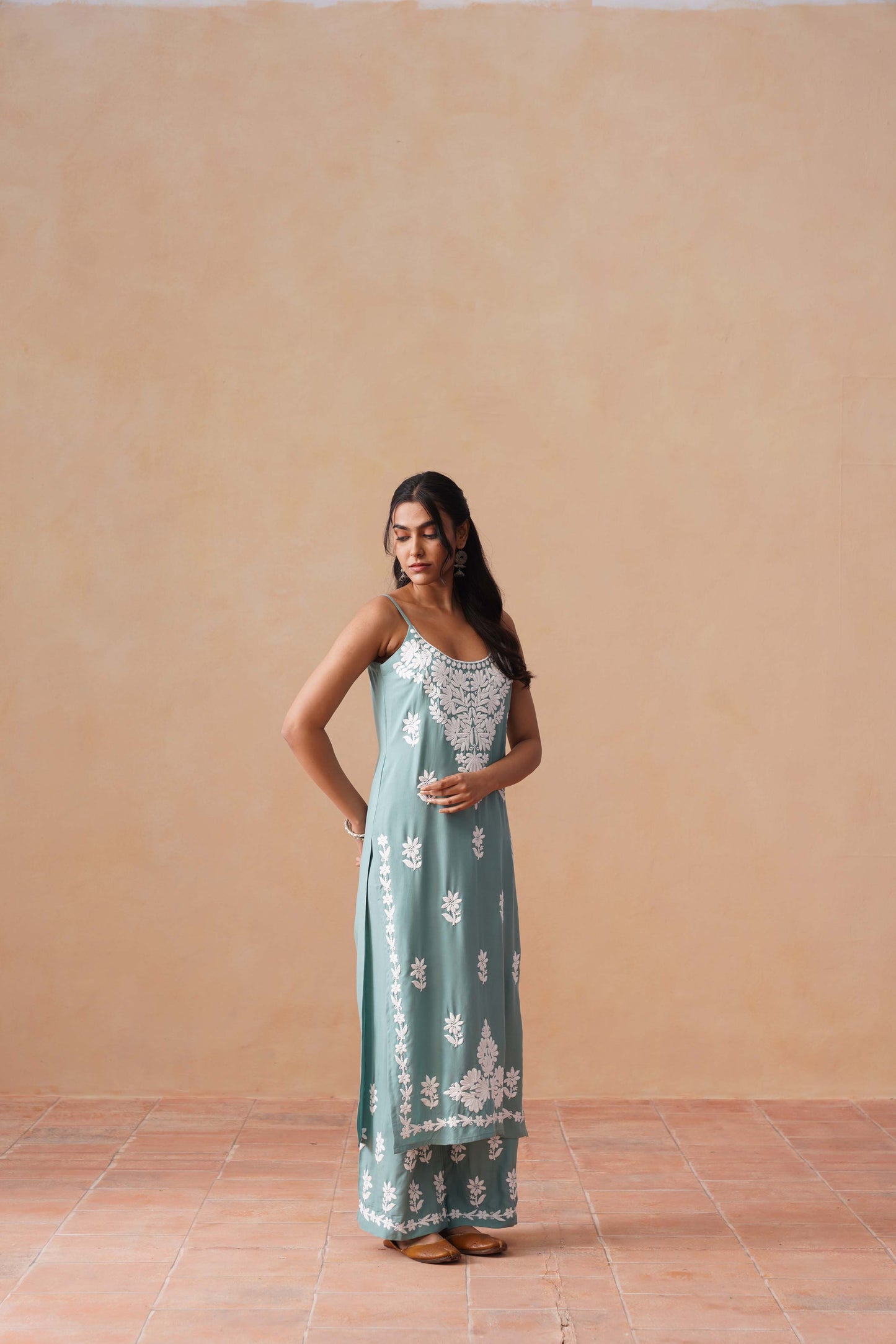 Tanera Mint green Noodle Strap 2 Piece Kurta set