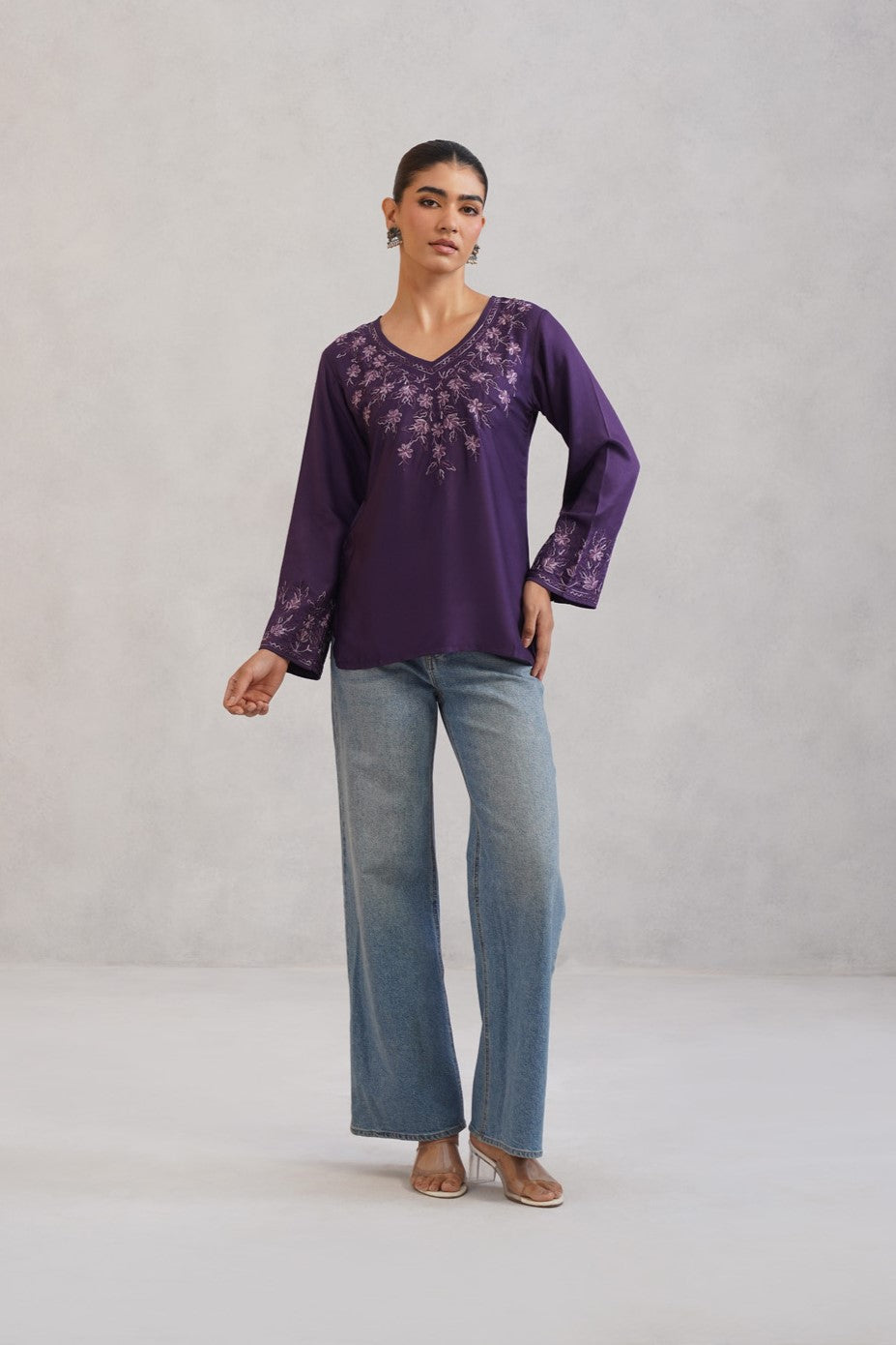 Nuresa Purple Floral Embroidered Top