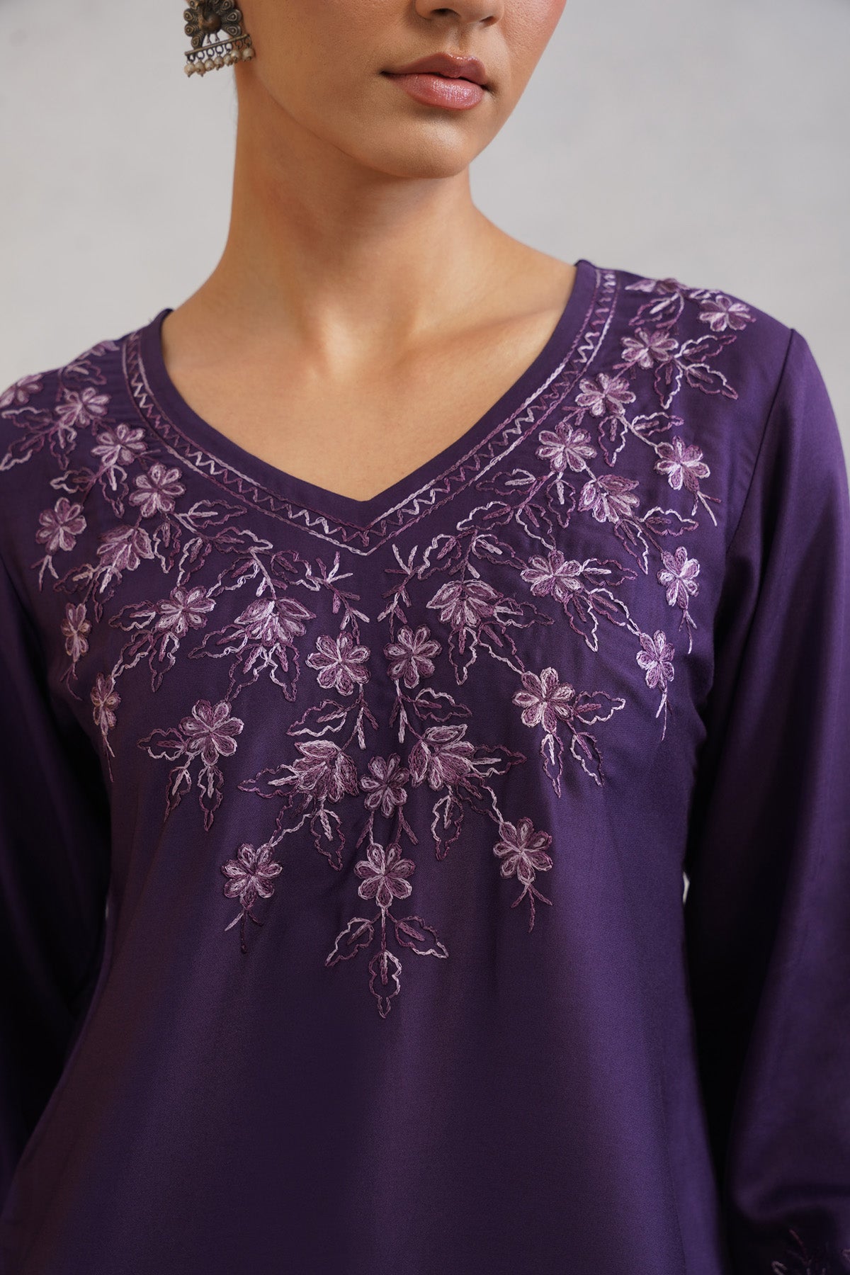 Nuresa Purple Floral Embroidered Top