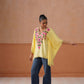 Ruby Yellow Floral Embroidered Kaftan Top with V-Neck