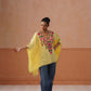Ruby Yellow Floral Embroidered Kaftan Top with V-Neck