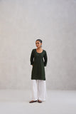 Kayra Dark Green Embroidered Straight Kurta
