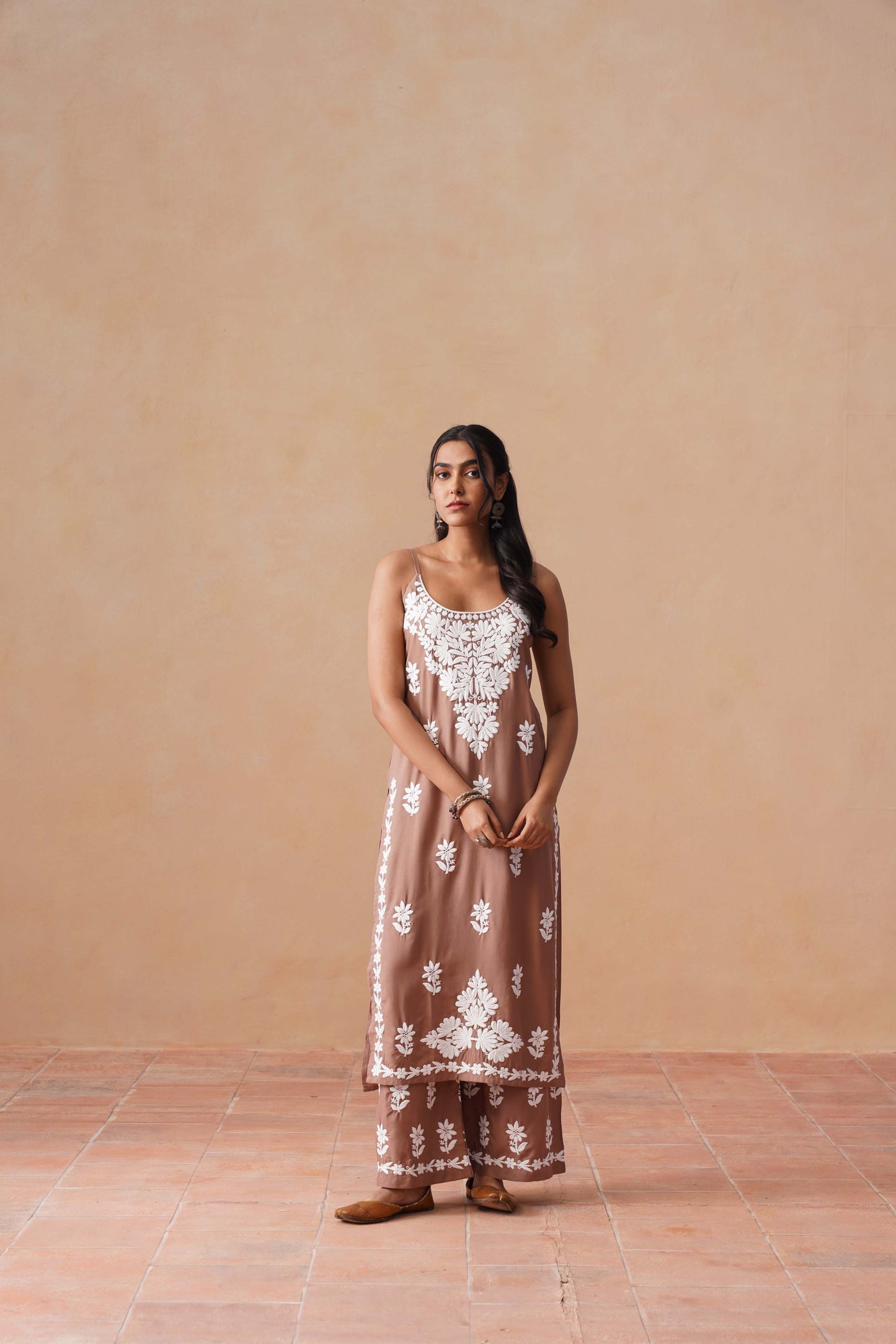 Tanera Dusty Rose Noodle Strap 2 Piece Kurta set