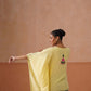 Ruby Yellow Floral Embroidered Kaftan Top with V-Neck