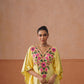 Ruby Yellow Floral Embroidered Kaftan Top with V-Neck