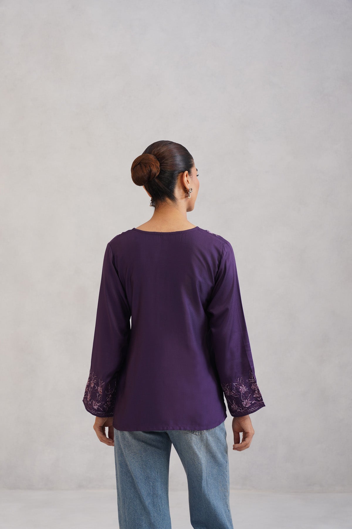 Nuresa Purple Floral Embroidered Top