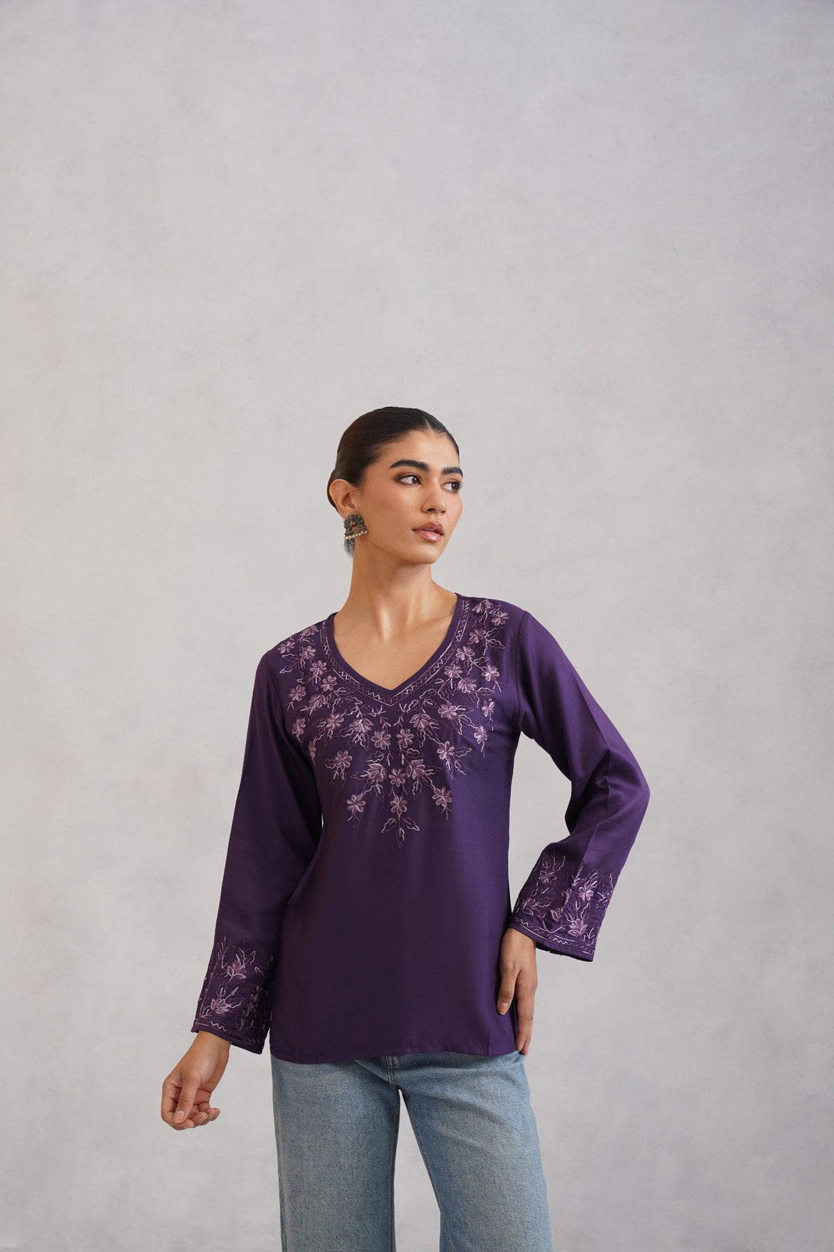 Nuresa Purple Floral Embroidered Top