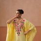 Ruby Yellow Floral Embroidered Kaftan Top with V-Neck