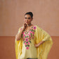 Ruby Yellow Floral Embroidered Kaftan Top with V-Neck