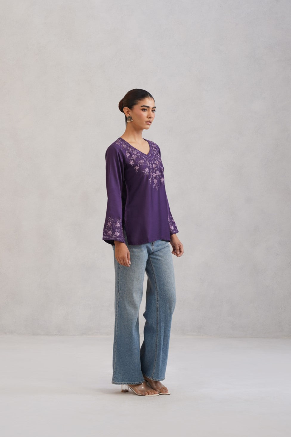 Nuresa Purple Floral Embroidered Top