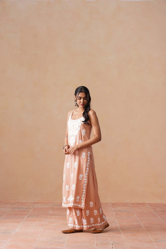 Tanera Peach Noodle Strap 2 Piece Kurta set
