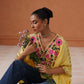 Ruby Yellow Floral Embroidered Kaftan Top with V-Neck