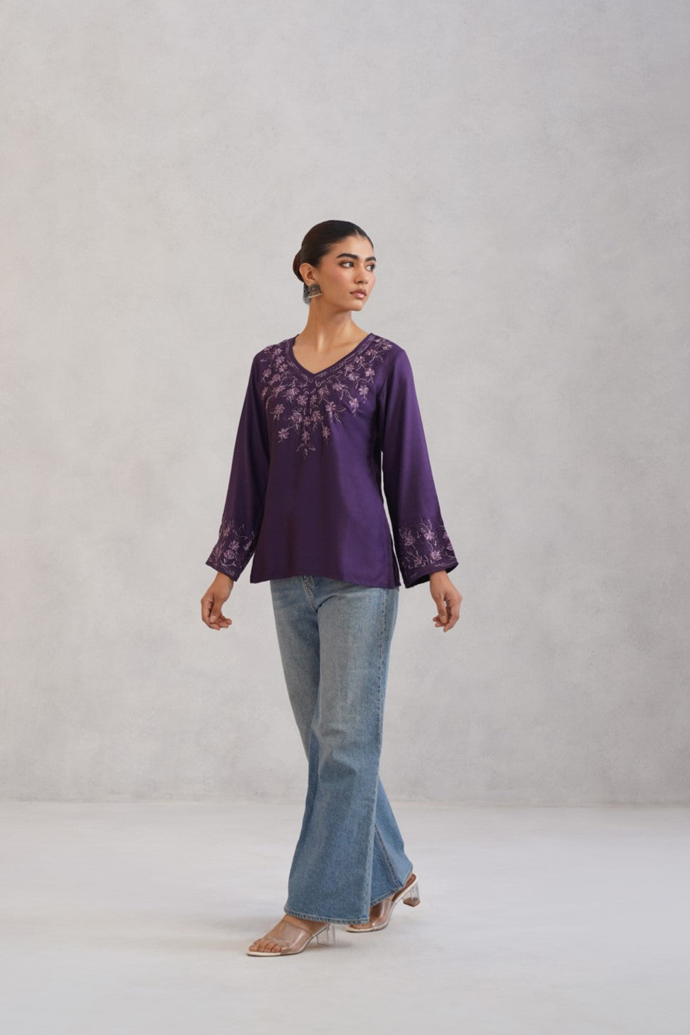 Nuresa Purple Floral Embroidered Top