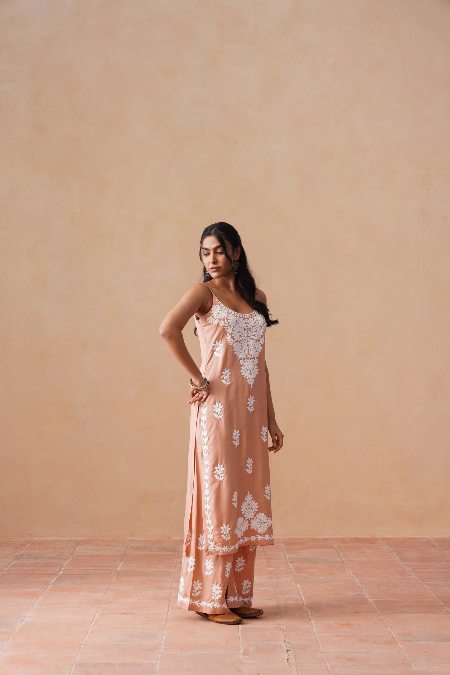 Tanera Peach Noodle Strap 2 Piece Kurta set