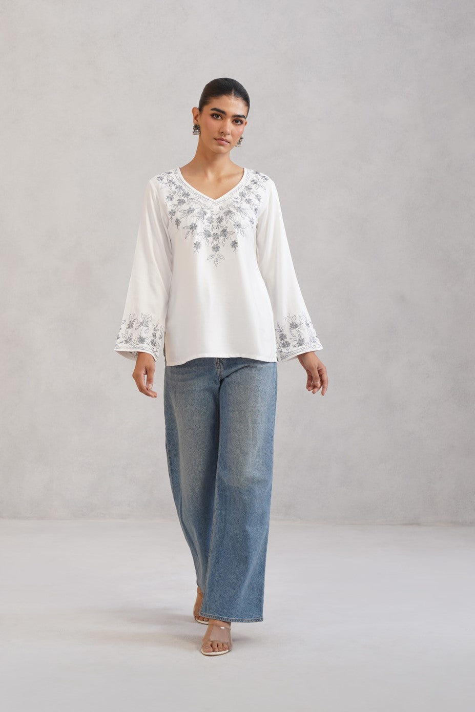 Nuresa White Floral Embroidered Top