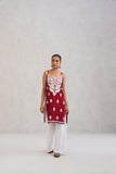 Kalindi Maroon Embroidered Sleeveless Straight Kurta