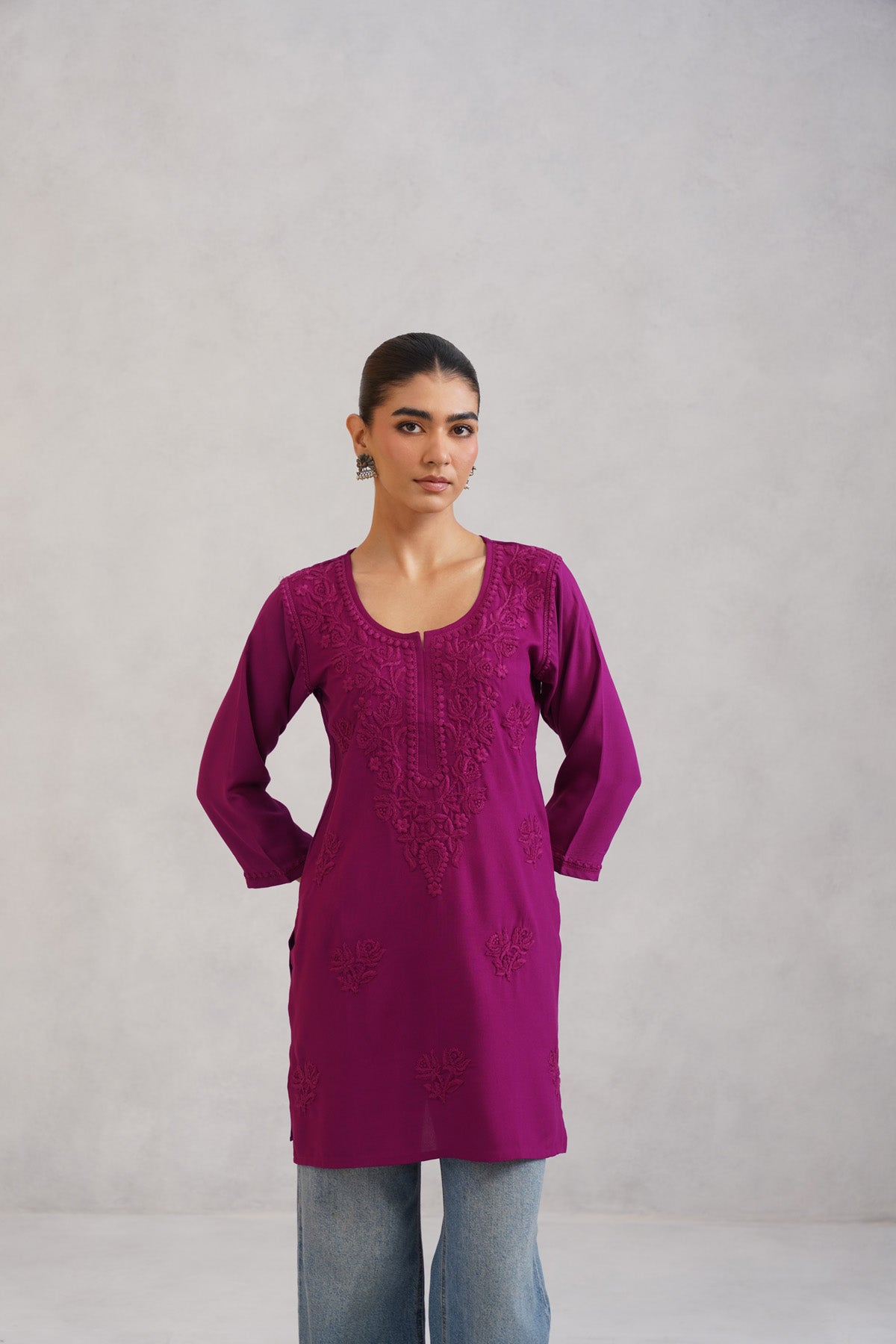 Gulab Wine Purple Short Rayon Kurta