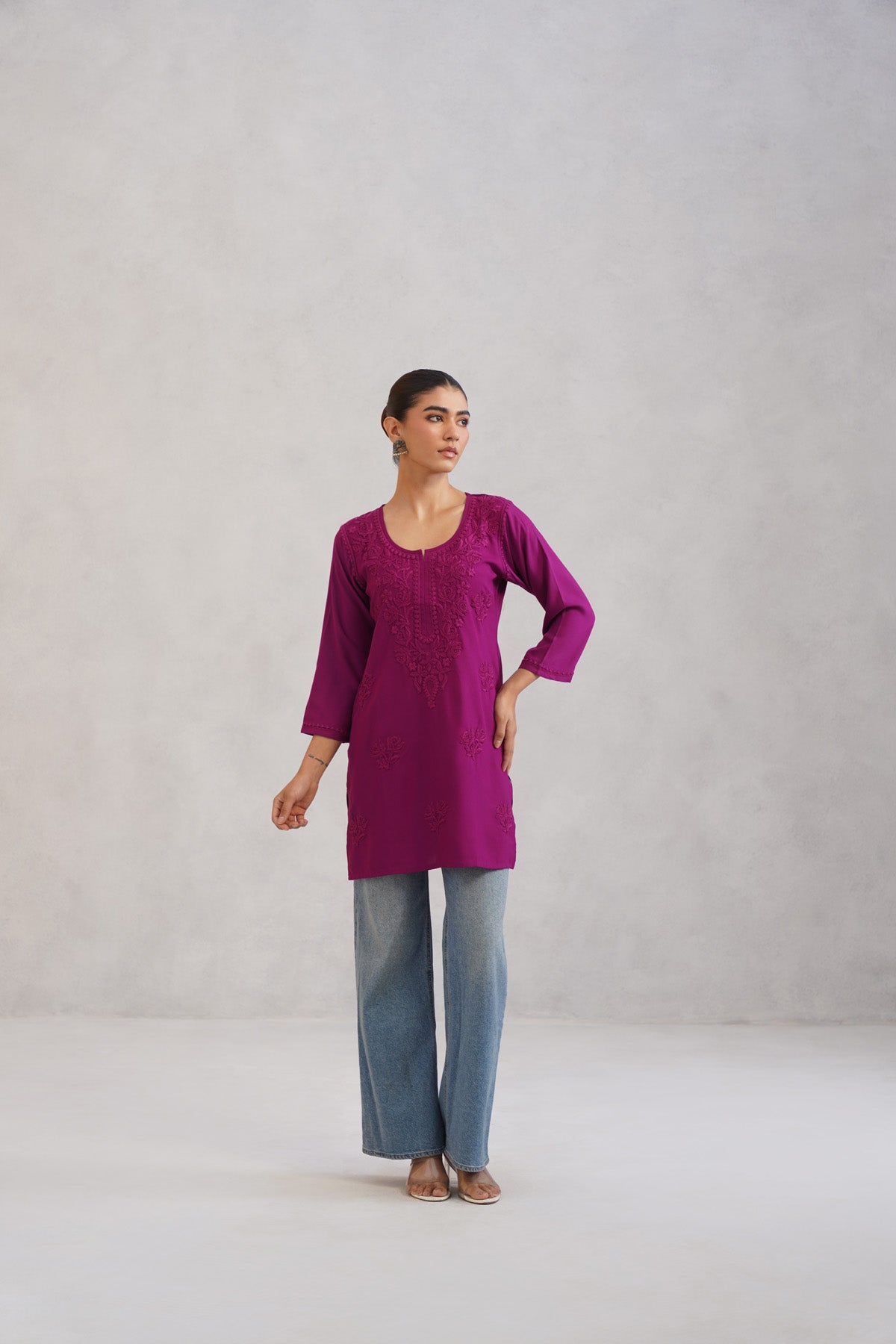 Gulab Wine Purple Short Rayon Kurta