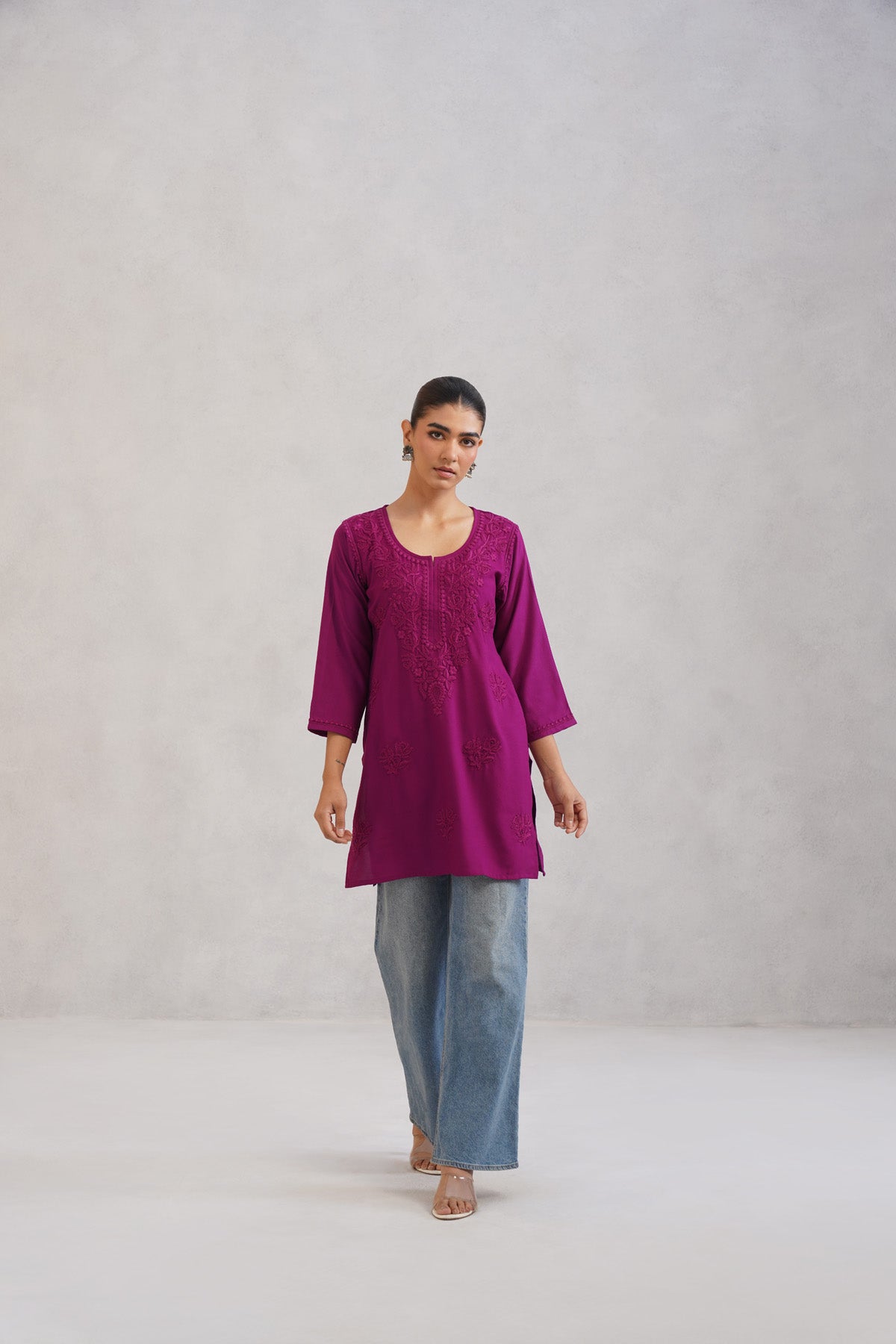 Gulab Wine Purple Short Rayon Kurta