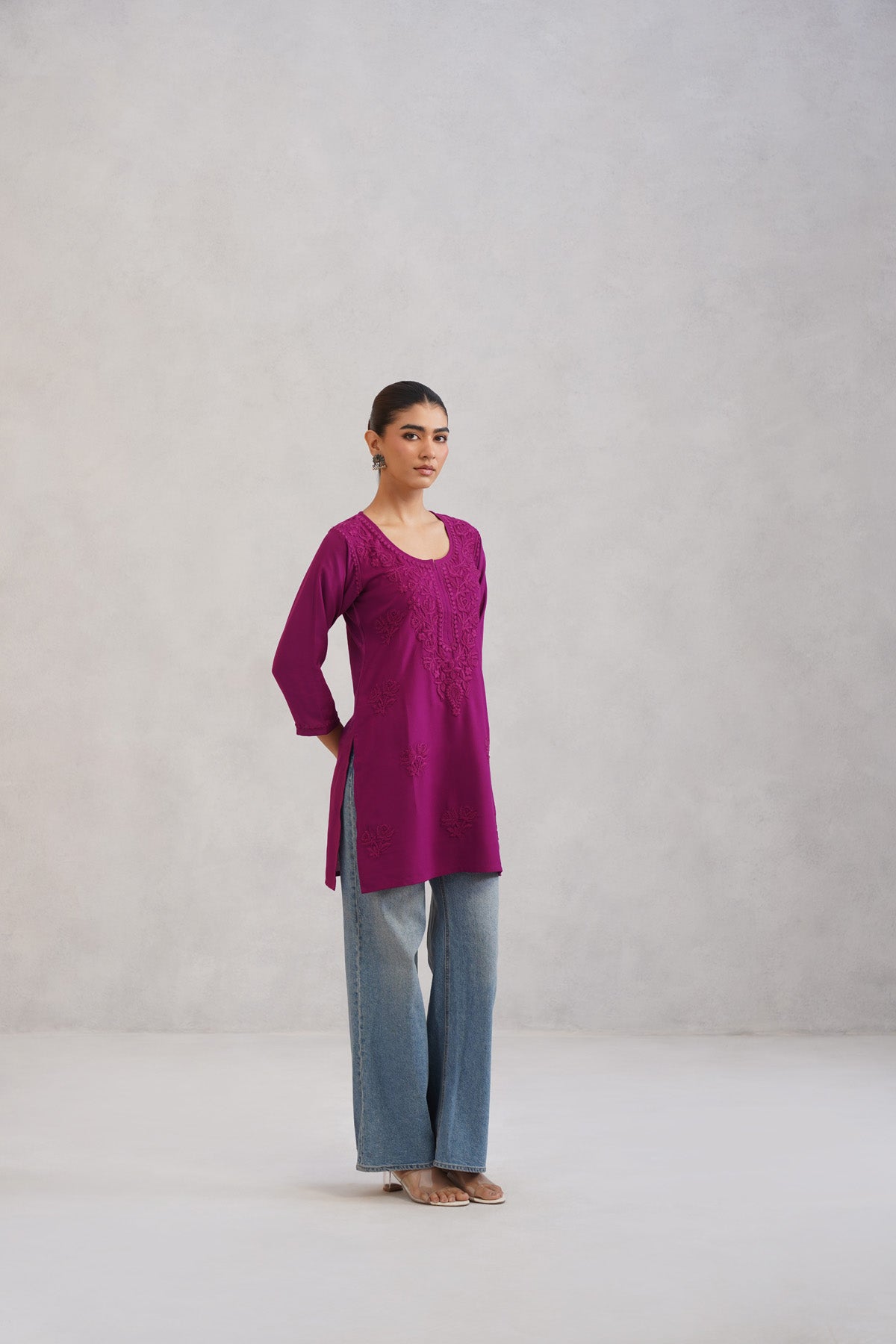 Gulab Wine Purple Short Rayon Kurta