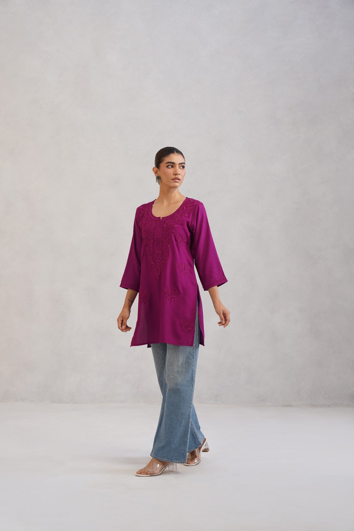 Gulab Wine Purple Short Rayon Kurta