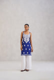 Kalindi Royal Blue Embroidered Sleeveless Straight Kurta