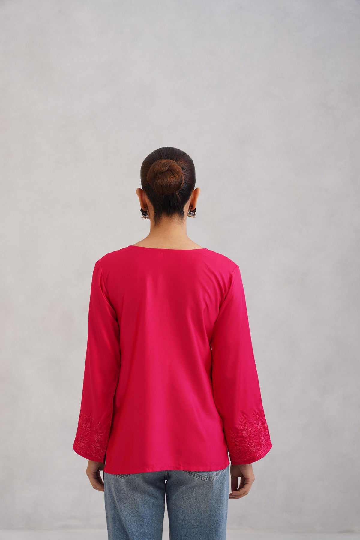 Nuresa Deep Pink Floral Embroidered Top