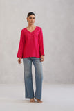 Nuresa Deep Pink Floral Embroidered Top