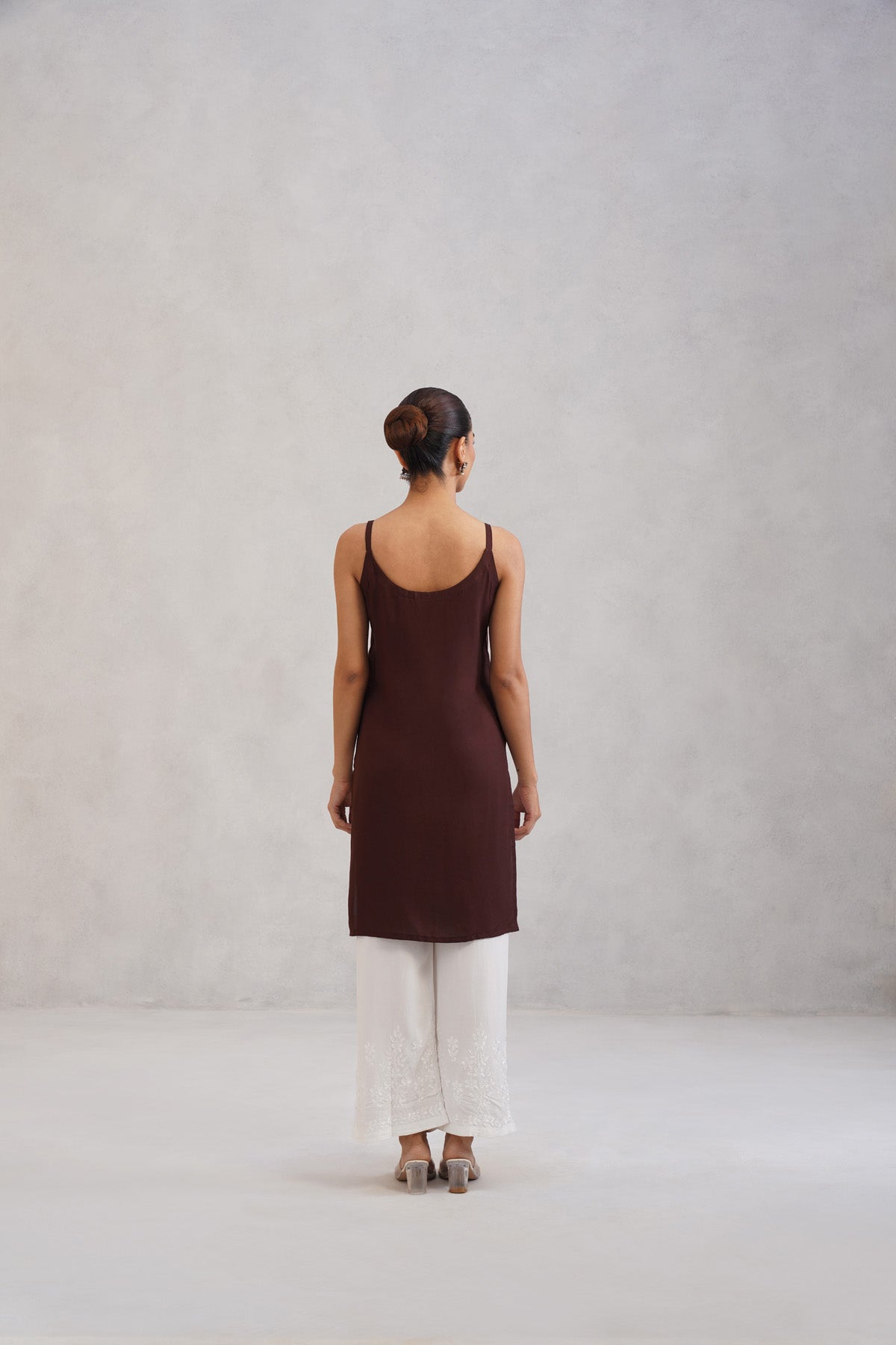 Kalindi Choco Brown Embroidered Sleeveless Straight Kurta