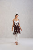 Kalindi Choco Brown Embroidered Sleeveless Straight Kurta
