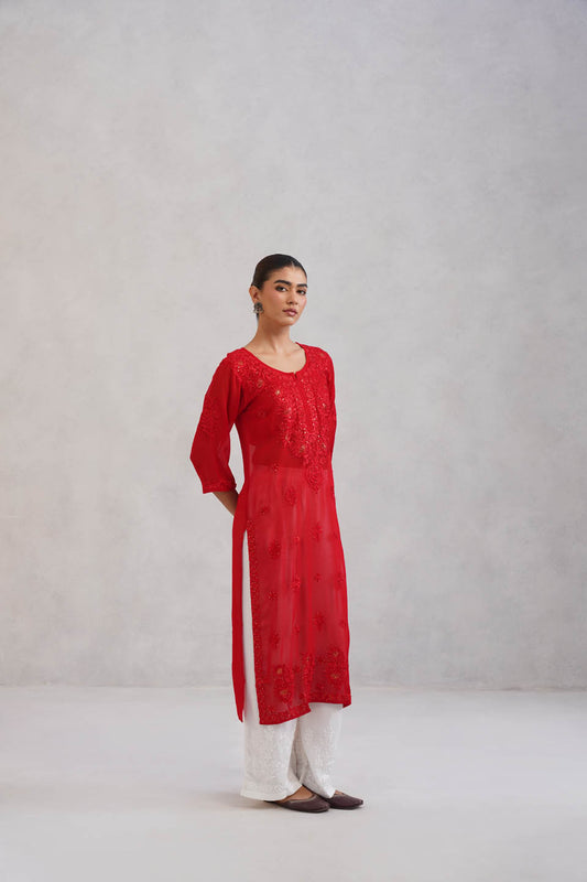 Ehsaas Red Viscose Georgette Kurta