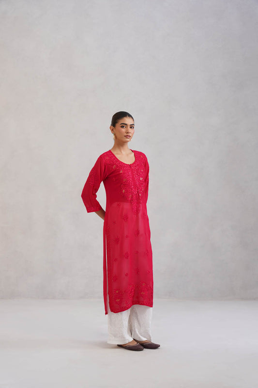 Ehsaas Deep Pink Viscose Georgette Kurta