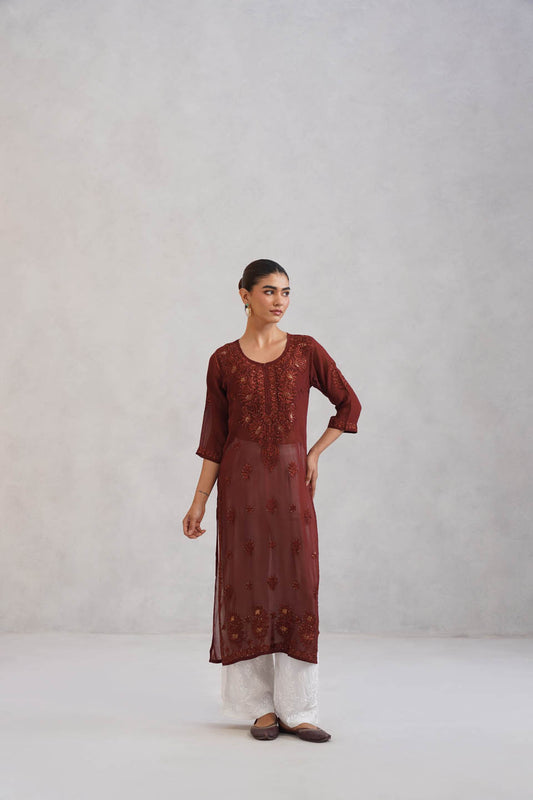 Ehsaas Chocolate Brown Viscose Georgette kurta