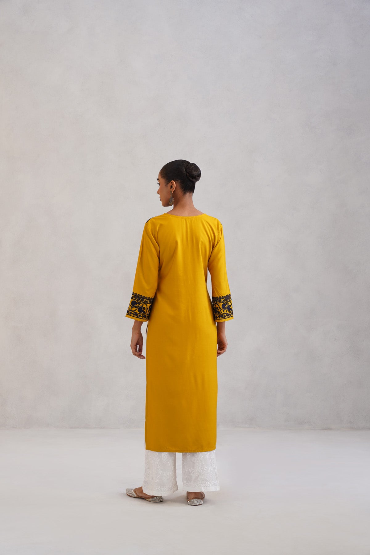 Hania Musturd Embroidered Straight Kurta with Palazzo Set