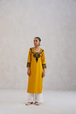 Hania Musturd Embroidered Straight Kurta with Palazzo Set