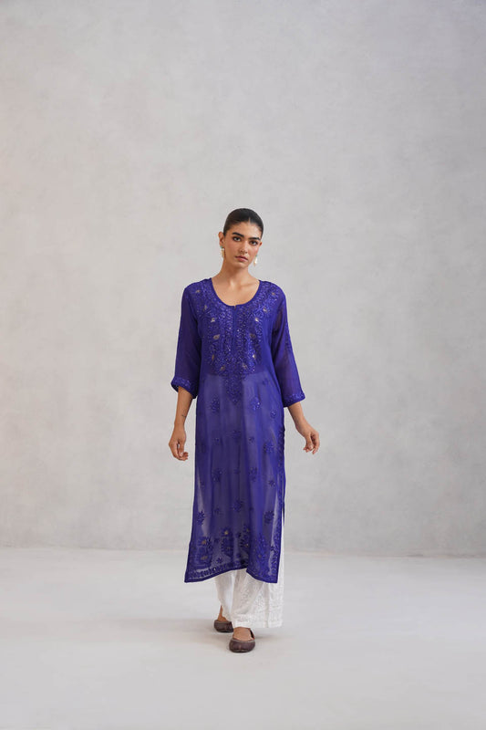 Ehsaas Royal Blue Viscose Georgette Kurta