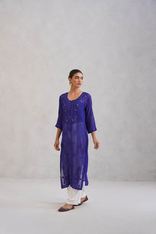 Ehsaas Royal Blue Viscose Georgette Kurta